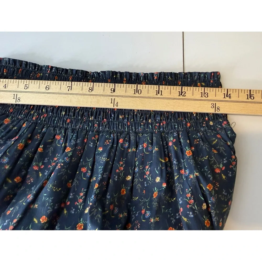 Garnet Hill Edith Organic-Cotton Skirt Womens XS Navy Floral Liberty Cottagecore